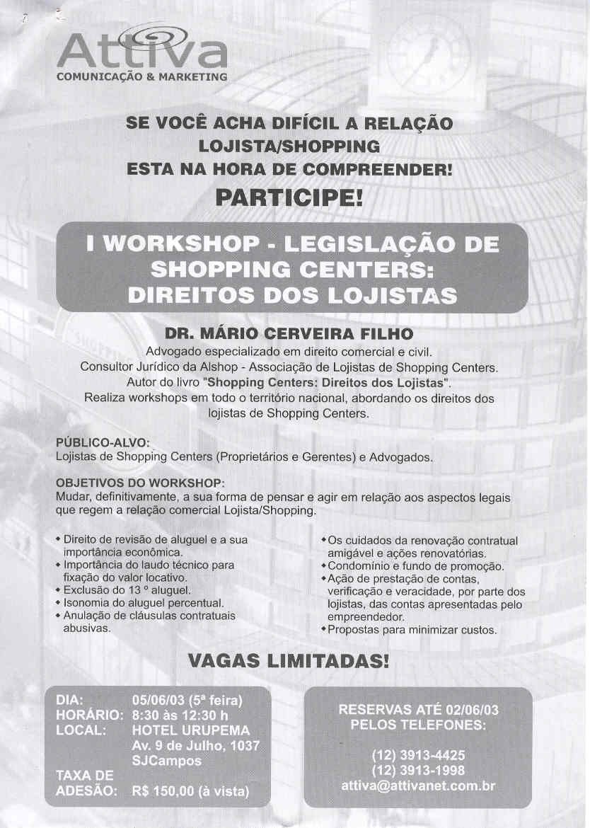 I Workshop - Direitos dos Lojistas - São José dos Campos - SP
