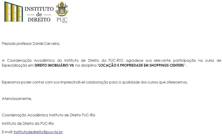 Curso de Especialização em Direito Imobiliário - PUC - RIO